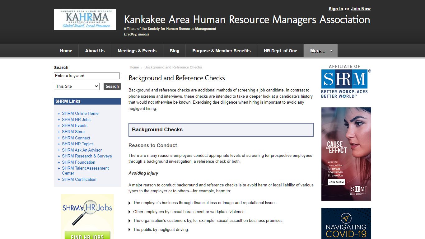 Background and Reference Checks | Kankakee Area Human Resource ... - SHRM